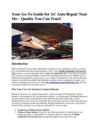 Your Go-To Guide for AC Auto Repair Near Me – Quality You Can Trust!