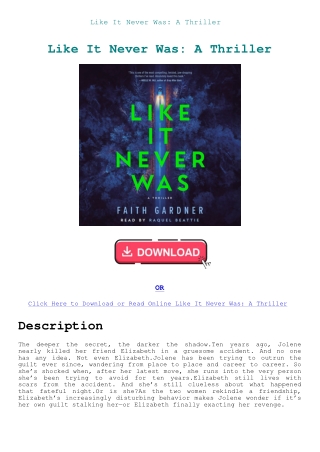 Like It Never Was A Thriller