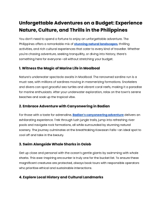 Unforgettable Adventures on a Budget_ Experience Nature, Culture, and Thrills in the Philippines