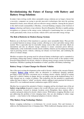 Revolutionizing the Future of Energy with Battery and Battery Swap Solutions