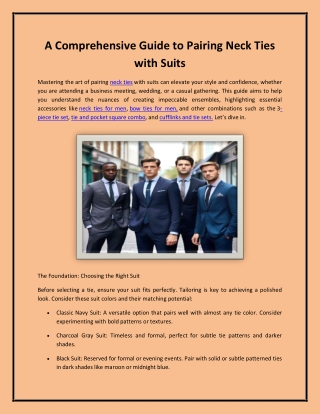 A Comprehensive Guide to Pairing Neck Ties with Suits