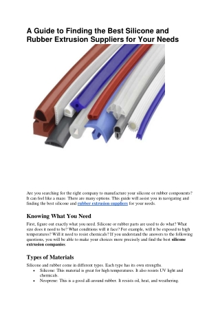 A Guide to Finding the Silicone and Rubber Extrusion Suppliers for Your Need