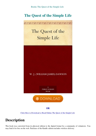 Books The Quest of the Simple Life
