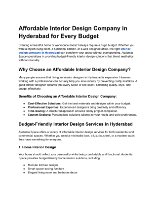 Affordable Interior Design Company in Hyderabad for Every Budget