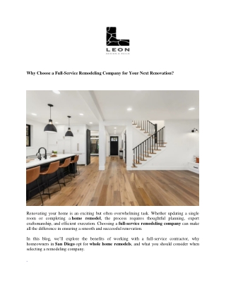 Why Choose a Full-Service Remodeling Company for Your Next Renovation