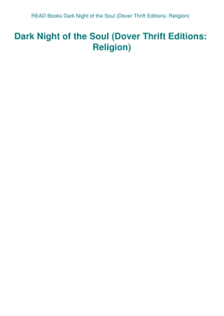 READ Books Dark Night of the Soul (Dover Thrift Editions Religion)