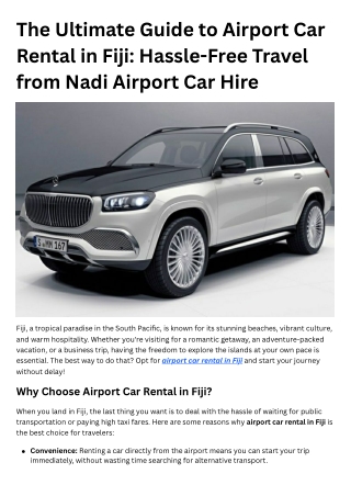 The Ultimate Guide to Airport Car Rental in Fiji Hassle-Free Travel from Nadi Airport Car Hire