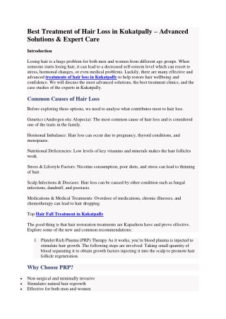 Best Treatment of Hair Loss in Kukatpally