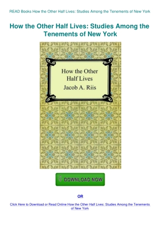 READ Books How the Other Half Lives Studies Among the Tenements of New York