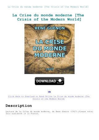 La Crise du monde moderne [The Crisis of the Modern World]