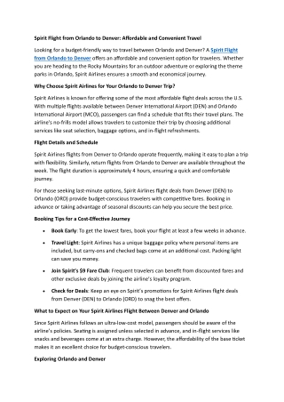 Spirit Flight from Orlando to Denver Affordable and Convenient Travel