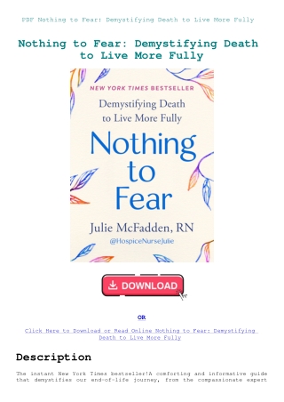 PDF Nothing to Fear Demystifying Death to Live More Fully