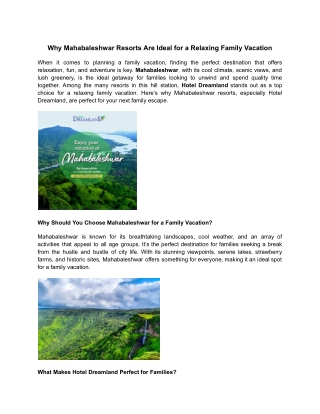 Why Mahabaleshwar Resorts Are Ideal for a Relaxing Family Vacation