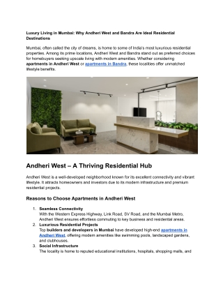 Luxury Living in Mumbai_ Why Andheri West and Bandra Are Ideal Residential Destinations
