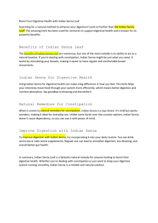 Boost Your Digestive Health with Indian Senna Leaf