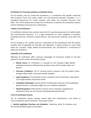 CE Marking Certification