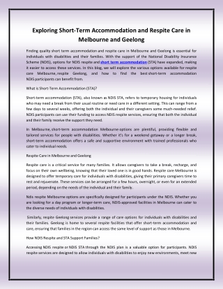 Exploring Short-Term Accommodation and Respite Care in Melbourne and Geelong