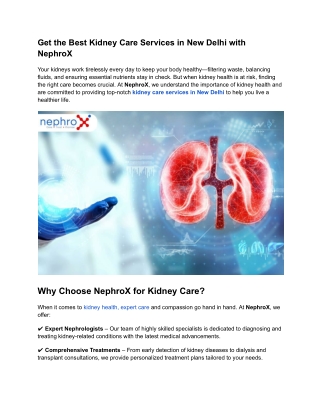 Get the Best Kidney Care Services in New Delhi with NephroX