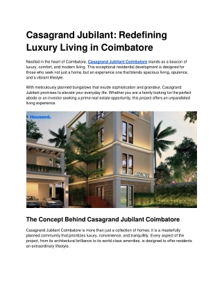 Casagrand Jubilant – Stylish Homes with Premium Features