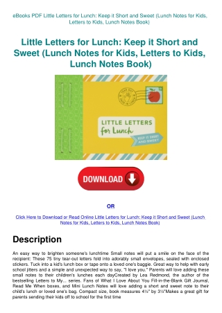 eBooks PDF Little Letters for Lunch Keep it Short and Sweet (Lunch Notes for Kids  Letters to Kids