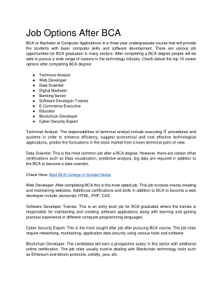 Job Options After BCA