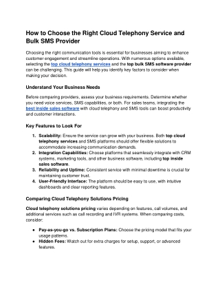How to Choose the Right Cloud Telephony Service and Bulk SMS Provider