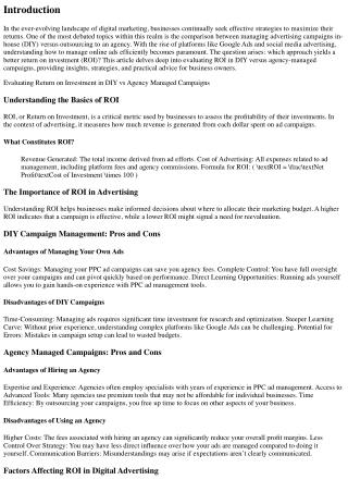 Evaluating Return on Investment in DIY vs Agency Managed Campaigns