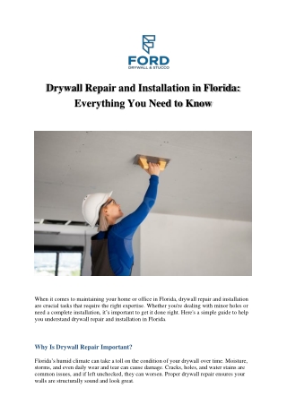 Drywall Repair and Installation in Florida