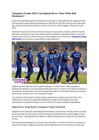 Champions Trophy 2025 Can England Revive Their White-Ball Dominance