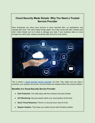 Cloud Security Made Simple: Why You Need a Trusted Service Provider