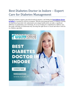 Best Diabetes Doctor in Indore – Expert Care for Diabetes Management