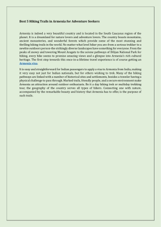 Best 5 Hiking Trails in Armenia for Adventure Seekers