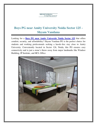 Boys PG near Amity University Noida Sector 125 - Shyam Vandana