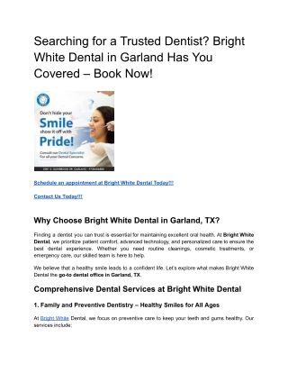 Searching for a Trusted Dentist_ Bright White Dental in Garland Has You Covered – Book Now!