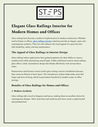 Elegant Glass Railings Interior for Modern Homes and Offices