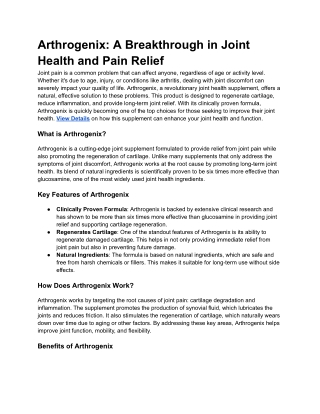 Arthrogenix_ A Breakthrough in Joint Health and Pain Relief