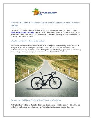 Electric Bike Rental Barbados Tours and Rentals