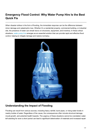 Emergency Flood Control Why Water Pump Hire Is the Best Quick Fix