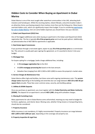 Hidden Costs to Consider When Buying an Apartment in Dubai Marina