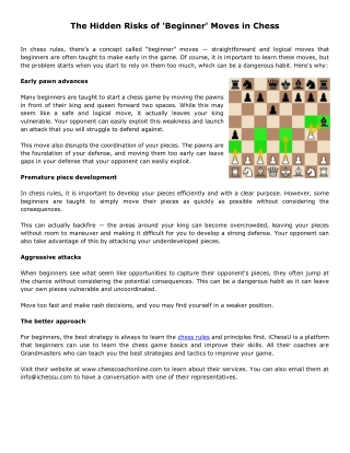 The Hidden Risks of 'Beginner' Moves in Chess