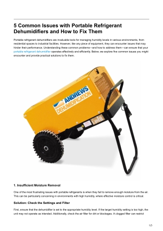 5 Common Issues with Portable Refrigerant Dehumidifiers and How to Fix Them