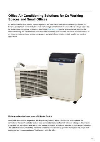 Office Air Conditioning Solutions for Co-Working Spaces and Small Offices