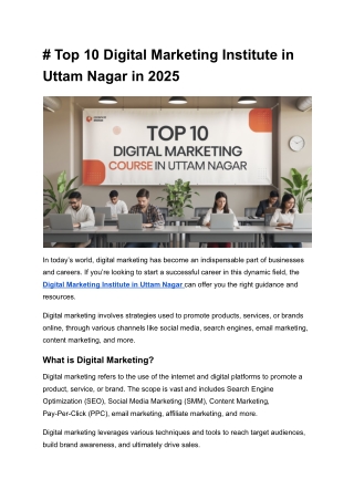 # Top 10 Digital Marketing Institute in Uttam Nagar in 2025