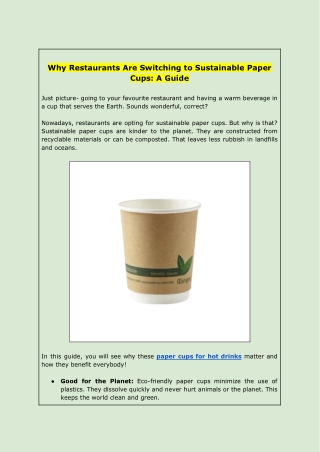 Why Restaurants Are Switching to Sustainable Paper Cups: A Guide