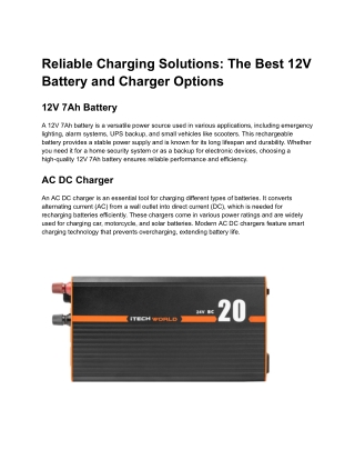 Reliable Charging Solutions_ The Best 12V Battery and Charger Options