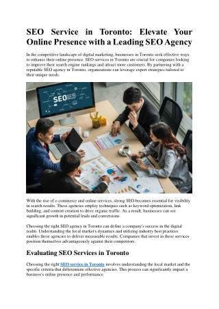 SEO Service in Toronto Elevate Your Online Presence with a Leading SEO Agency