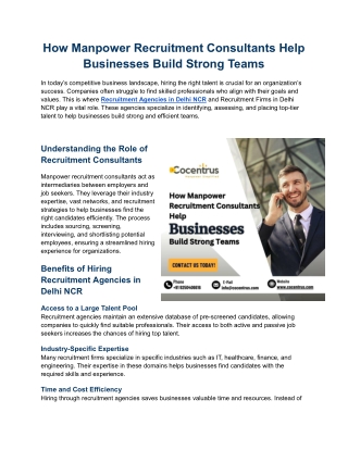 How Manpower Recruitment Consultants Help Businesses Build Strong Teams