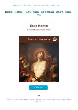 eBooks Ecce Homo How One Becomes What One Is