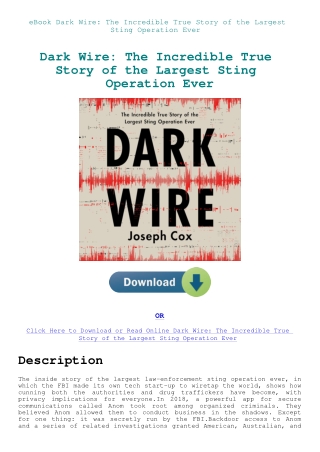 eBook Dark Wire The Incredible True Story of the Largest Sting Operation Ever