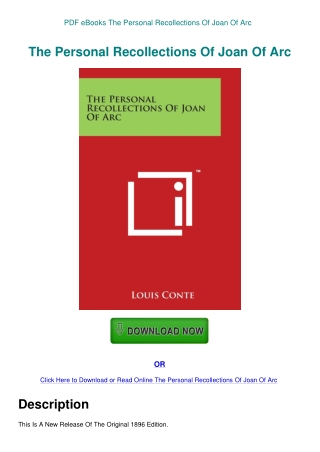 PDF eBooks The Personal Recollections Of Joan Of Arc